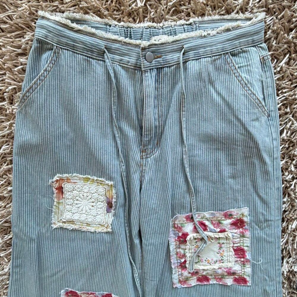 POL Pinstripe Draw String Patch Pants Size L - image 8